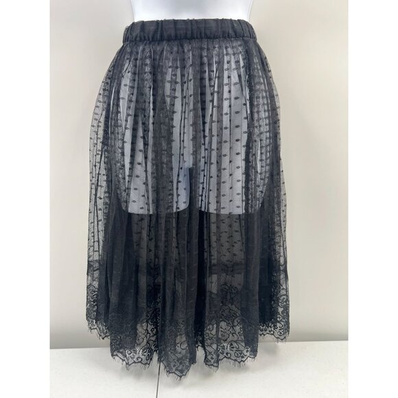 H&M Women's Size 4 Black Sheer Tulle Overlay Skirt Lace Trim Goth Grunge - Picture 1 of 9